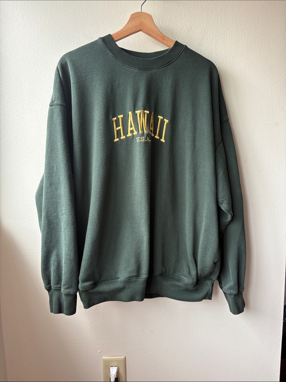 Brandy Melville John Galt Oversized Green Embroidered Hawaii Sweatshirt Onesize
